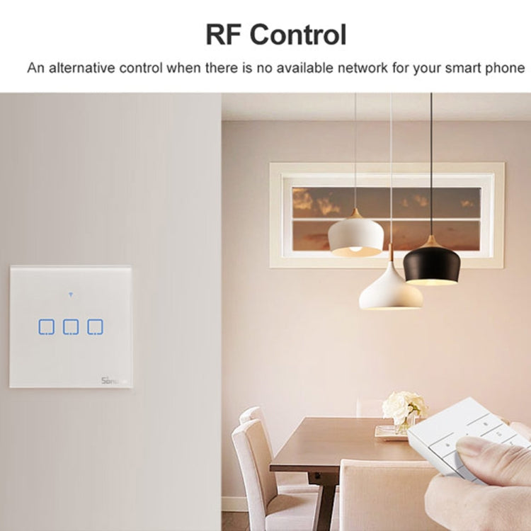 Sonoff T2 Touch 86mm Tempered Glass Panel Wall Switch Smart Home Light Touch Switch, Compatible with Alexa and Google Home, AC 100V-240V, EU Plug, 86mm/ 3 EU Plug