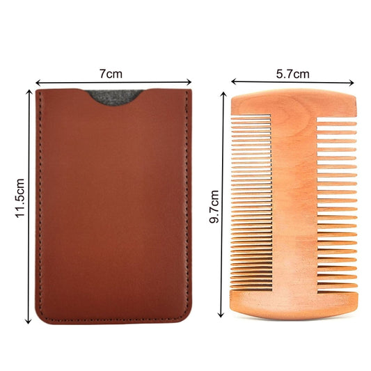 TW-BC90 Wooden Beard Comb – Double-Sided Beard & Mustache Comb with PU Leather Case for Men’s Grooming