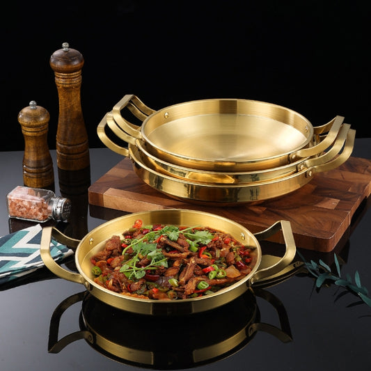 Thickened Stainless Steel Double Ears Pan Seafood Rice Pan Fried Chicken Tray, Size: 22cm Silver