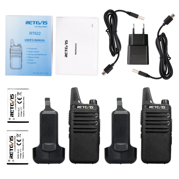 1 Pair RETEVIS RT622 EU Frequency 400-480MHz 16CHS Handheld Two Way Radio Handheld Walkie Talkie, EU Plug, RT622, EU Plug