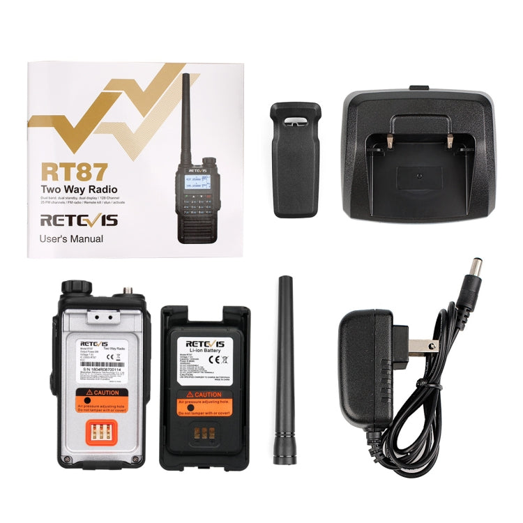 جهاز لاسلكي محمول RETEVIS RT87 136-174 ميجا هرتز + 400-480 ميجا هرتز 128CHS مقاوم للماء ثنائي النطاق DTMF ثنائي الاتجاه، RT87، قابس أمريكي، RT87، قابس أوروبي