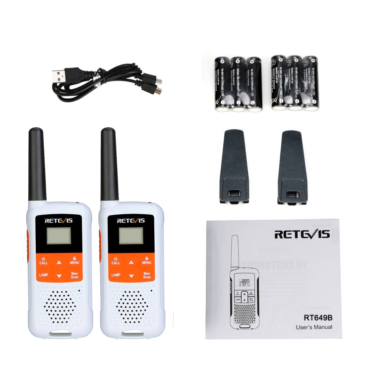 1 Pair RETEVIS RT49B 0.5W EU Frequency 446.00625-446.19375MHz 16CHS Two Way Radio Handheld Walkie Talkie, EU Plug, RT649B, EU Plug(White)