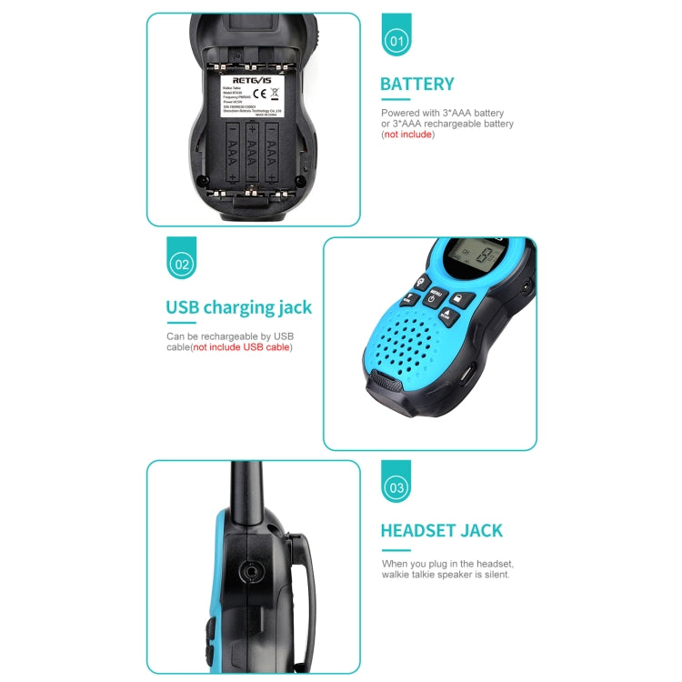 1 Pair RETEVIS RT38 US Frequency 22CHS FRS License-free Children Handheld Walkie Talkie, RT38 (Blue), RT38 (Red)