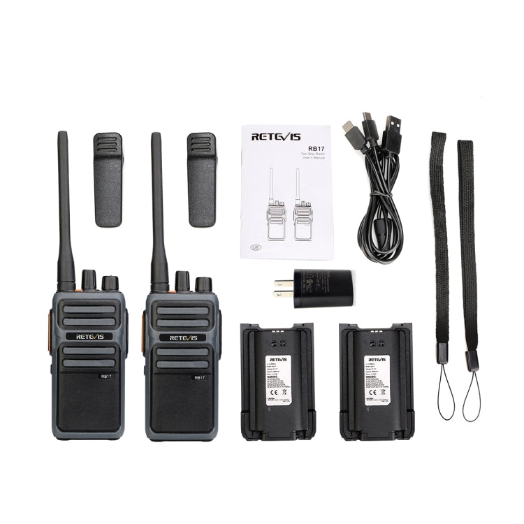 1 Pair RETEVIS RB17 462.5500-462.7250MHz 16CHS FRS License-free Two Way Radio Handheld Walkie Talkie, US Plug, RB17