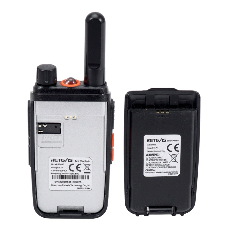 1 Pair RETEVIS RB635 0.5W EU Frequency PMR446 16CHS License-free Two Way Radio Handheld Walkie Talkie, RB635