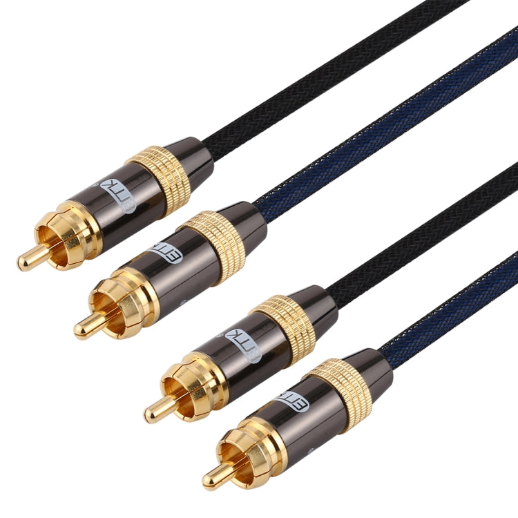 كابل صوت محوري مضفر من النايلون مطلي بالذهب من EMK، مكون من 2 × RCA ذكر إلى 2 × RCA ذكر، للتلفزيون / مكبر الصوت / المسرح المنزلي / DVD، بطول 1 متر، 1.5 متر، 2 متر، 3 متر، 5 متر