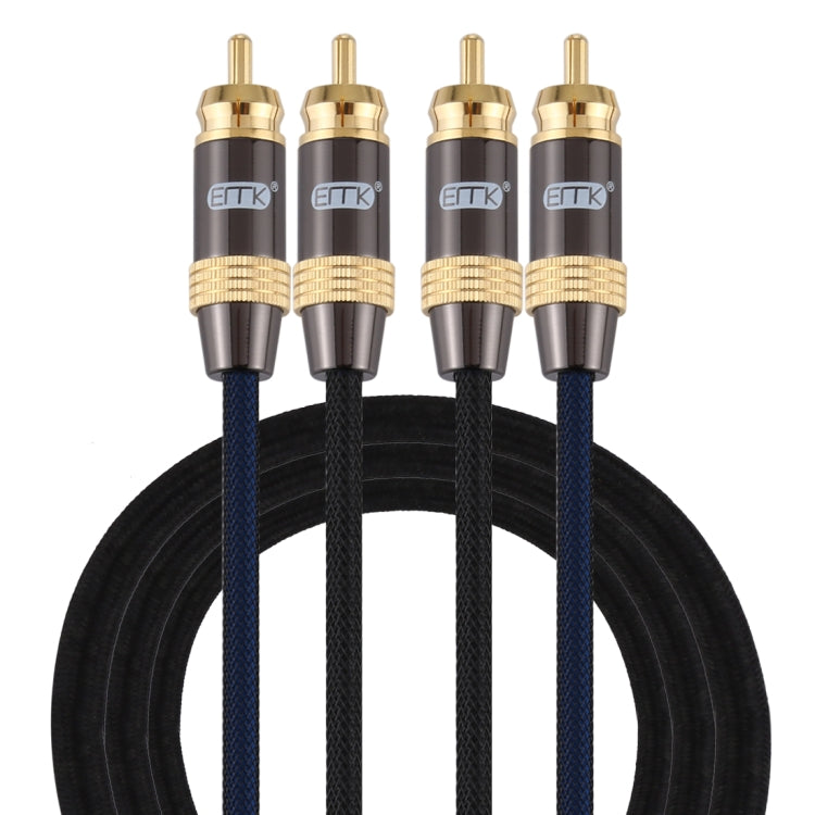 كابل صوت محوري مضفر من النايلون مطلي بالذهب من EMK، مكون من 2 × RCA ذكر إلى 2 × RCA ذكر، للتلفزيون / مكبر الصوت / المسرح المنزلي / DVD، بطول 1 متر، 1.5 متر، 2 متر، 3 متر، 5 متر