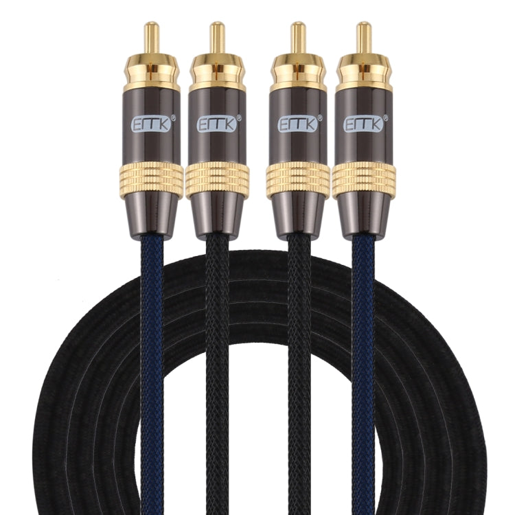 كابل صوت محوري مضفر من النايلون مطلي بالذهب من EMK، مكون من 2 × RCA ذكر إلى 2 × RCA ذكر، للتلفزيون / مكبر الصوت / المسرح المنزلي / DVD، بطول 1 متر، 1.5 متر، 2 متر، 3 متر، 5 متر