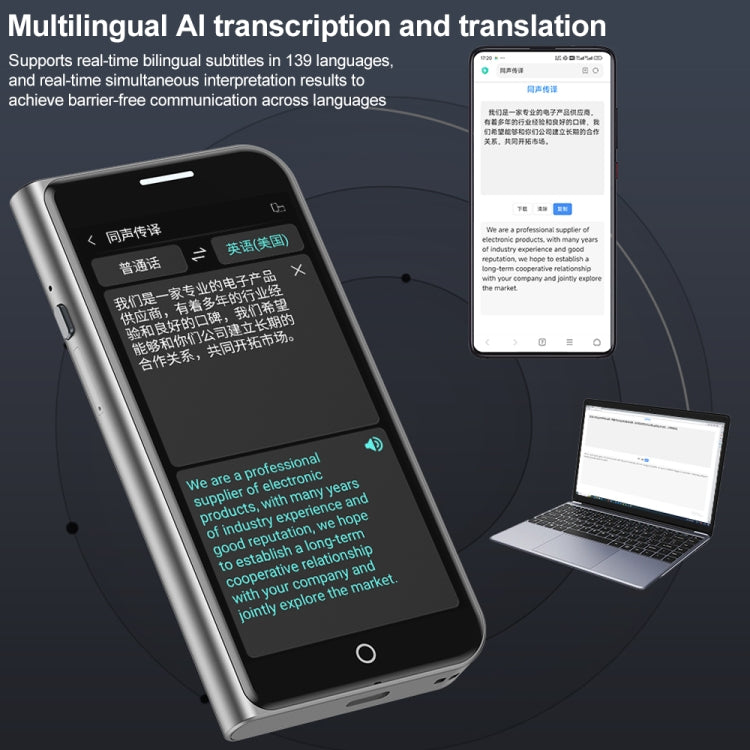 A70 5.0 inch HD Touch Screen Smart AI Translator 139 Languages with Offline Translation / Photo Translation