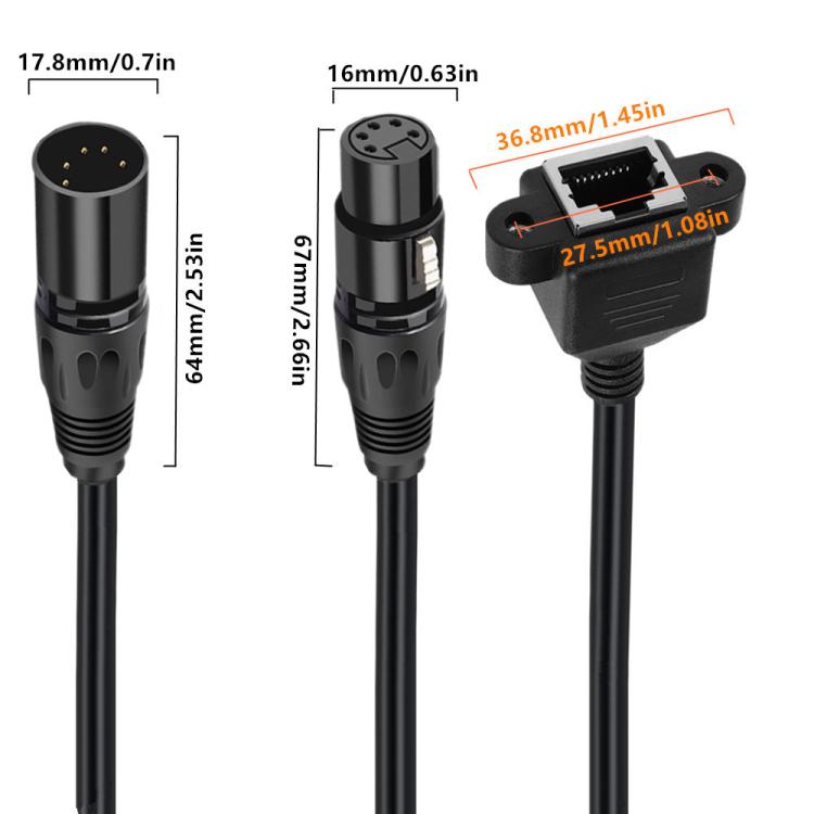 XLR 5 Pin Female to RJ45 Female Audio Cable, Length: 30cm, Female to RJ45