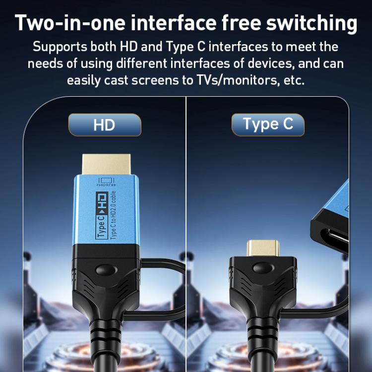 كابل محول YCE-V292 2 في 1 من النوع C إلى النوع C وHDMI2.0