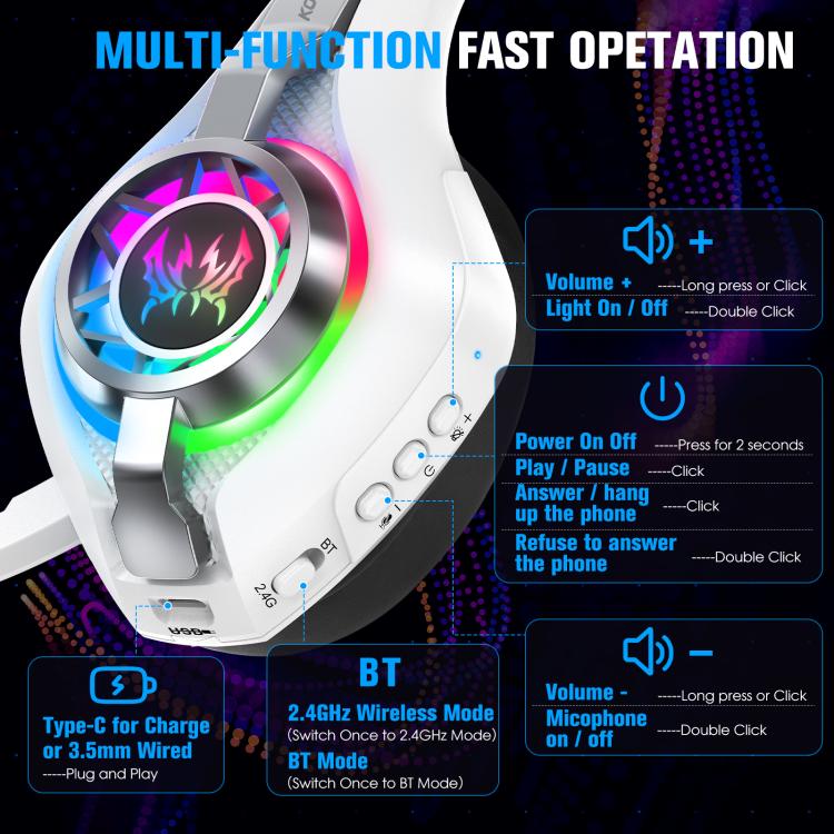 سماعة رأس للألعاب KOTION EACH GS400 Ultra، سلكية، بلوتوث، 2.4 جيجاهرتز، ثلاثية الأوضاع، GS400 Ultra