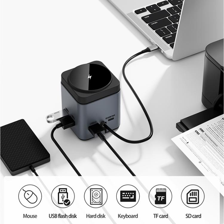 WiWU Wi-W025 9 in 1 HUB Docking Station Magnetic 15W Wireless Charger