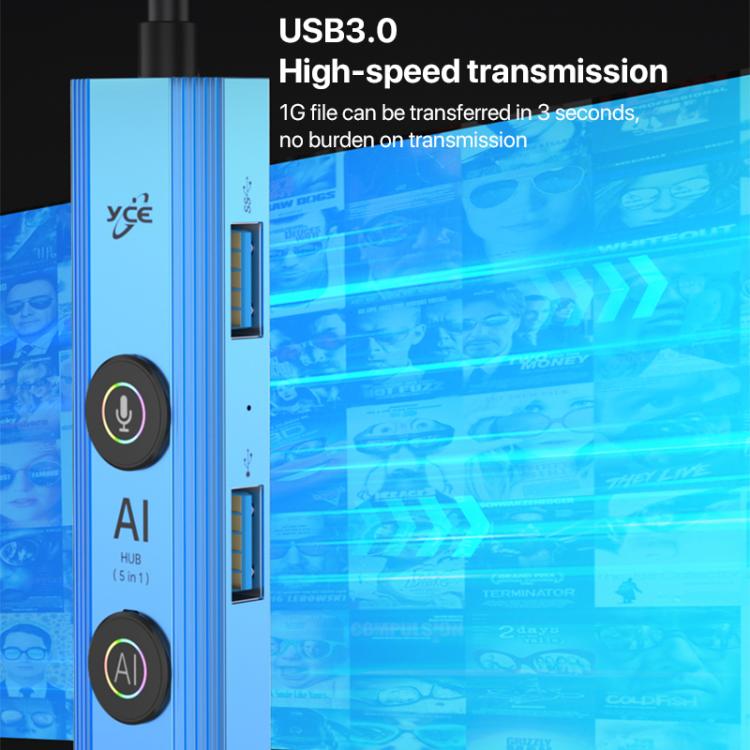 YCE V295B 5 in 1 USB3.0 / Type-C HUB Adapter AI Docking Station, V295B