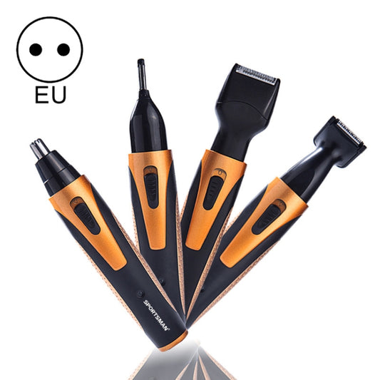 SPORTSMAN 4-in-1 Rechargeable Electric Nose & Ear Hair Trimmer, Beard Shaver, Eyebrow & Face Grooming Kit for Men – EU Plug (Gold)