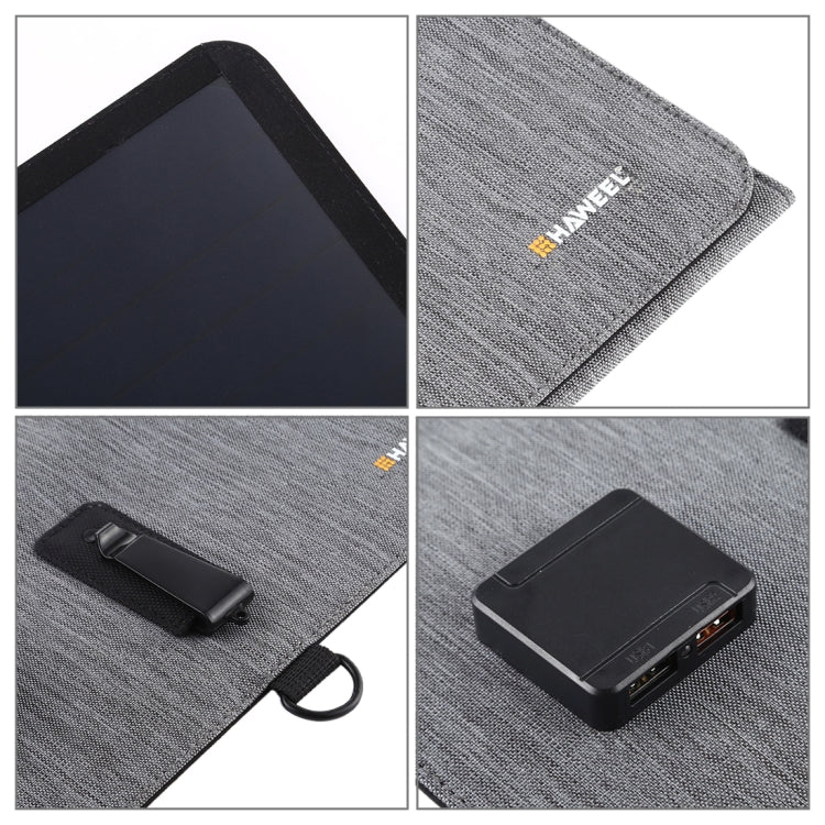 شاحن لوحة الطاقة الشمسية HAWEEL 21 واط فائق النحافة قابل للطي 3 مرات 5 فولت / 3 أمبير مع منفذي USB، يدعم QC3.0 وAFC، فائق النحافة 21 واط