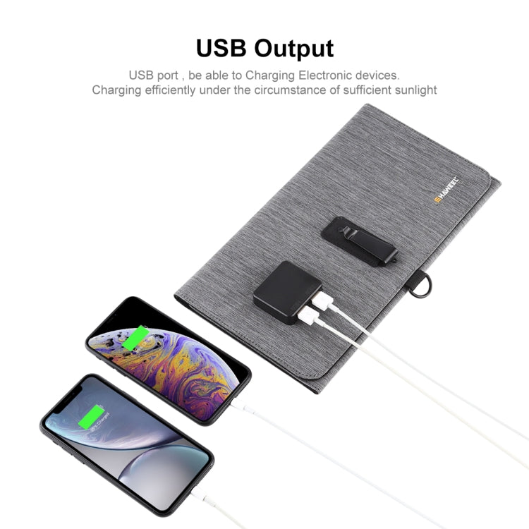 شاحن لوحة الطاقة الشمسية HAWEEL 21 واط فائق النحافة قابل للطي 3 مرات 5 فولت / 3 أمبير مع منفذي USB، يدعم QC3.0 وAFC، فائق النحافة 21 واط