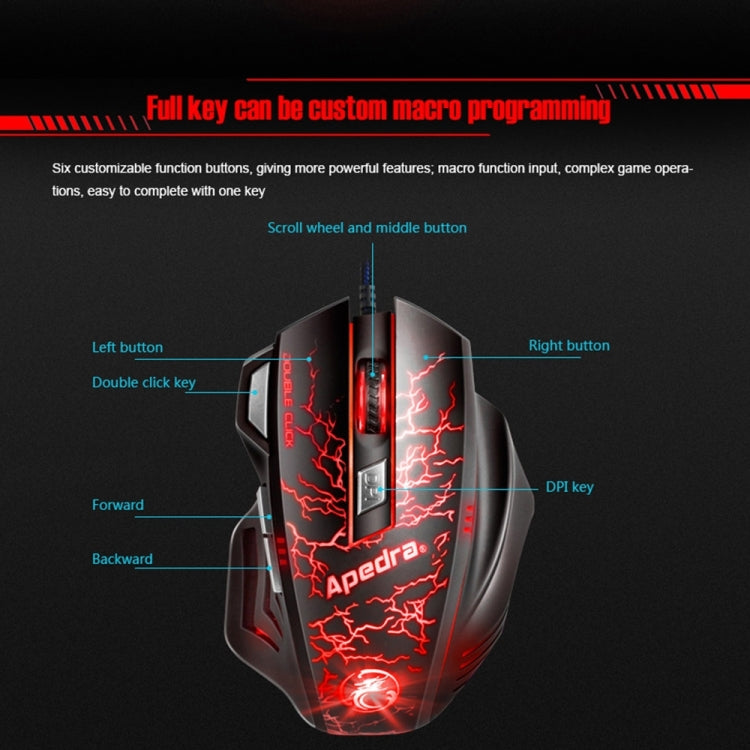 فأرة ألعاب Apedra iMICE A7 عالية الدقة مزودة بإضاءة LED وتحكم في التنفس بأربعة ألوان وUSB و7 أزرار ودقة 3200 نقطة في البوصة وفأرة ألعاب سلكية بصرية لأجهزة الكمبيوتر واللاب توب، iMICE A7