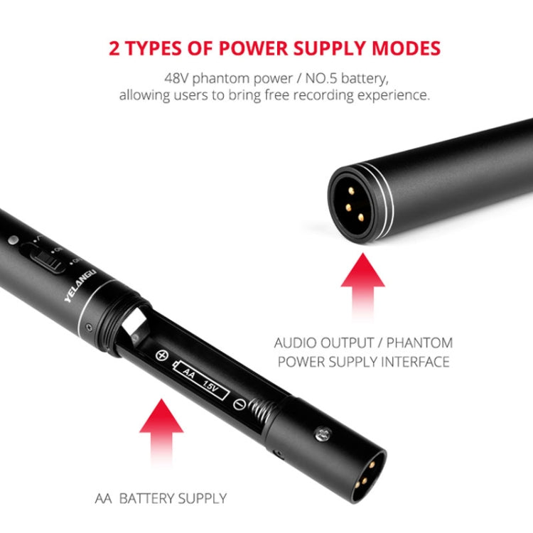 YELANGU YLG9933A MIC07 Professional Interview Condenser Video Shotgun Microphone with 6.5mm Audio Adapter & 3.5mm RXL Audio Cable