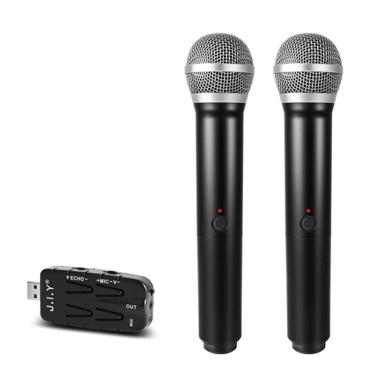 J.I.Y 2 in 1 K Song Wireless Microphones for TV PC with Audio Card USB Receiver, 2 in 1 Black