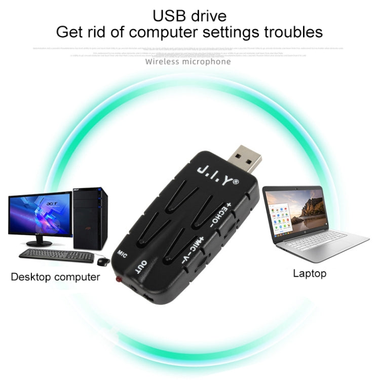 J.I.Y 2 in 1 K Song Wireless Microphones for TV PC with Audio Card USB Receiver, 2 in 1 Black