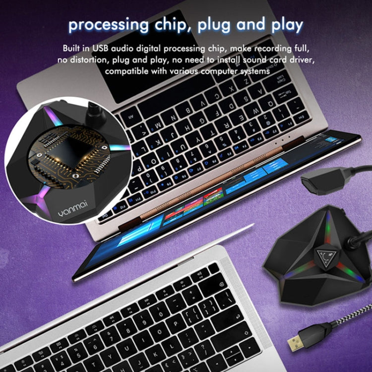 Yanmai G35 Adjustable Angle Omnidirectional Capacitive Gaming Microphone with RGB Colorful Lighting & Pluggable USB Cable, Cable Length: 1.35m, G35