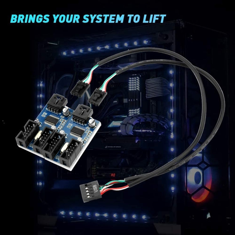 محول موزع USB2.0 ذو 9 سنون من Rocketek HC427، لوحة دوائر مقسمة من واحد إلى أربعة، من واحد إلى أربعة