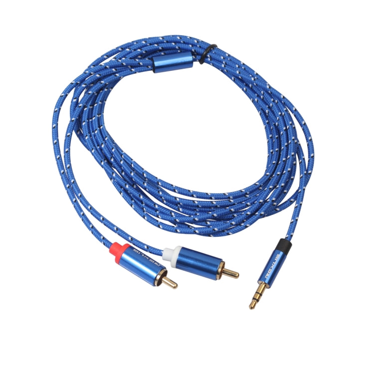 كابل صوت REXLIS 3610 مقاس 3.5 مم ذكر إلى قابس RCA مزدوج مطلي بالذهب من القطن الأزرق مضفر لواجهة إدخال RCA ومكبر صوت نشط، الطول: 3 أمتار، الطول: 3 أمتار