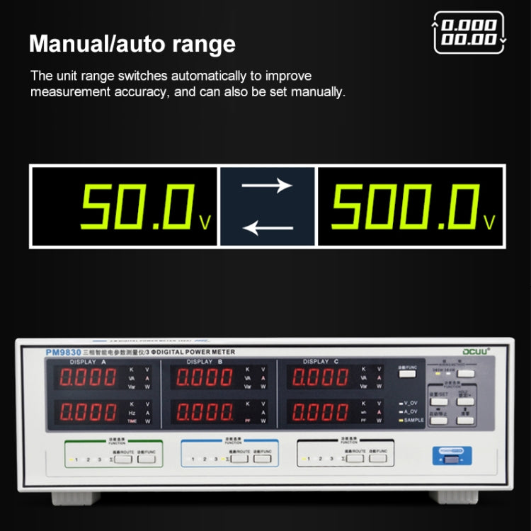 PM9830 500 فولت 40 أمبير، مقياس جهد تيار متردد رقمي ثلاثي الطور، عامل القدرة وعداد الطاقة، PM9830 40 أمبير