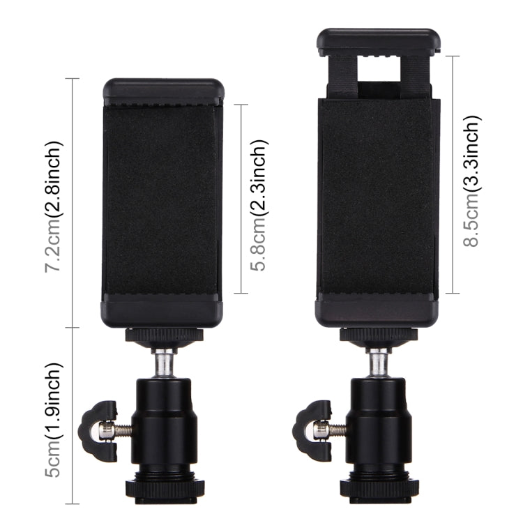 PULUZ 1/4 inch Hot Shoe Tripod Head + Tripod Stand Clamp for iPhone, Samsung, Huawei, HTC, 5.5cm - 8cm Width Smartphones, Tripod Head + Stand Clamp