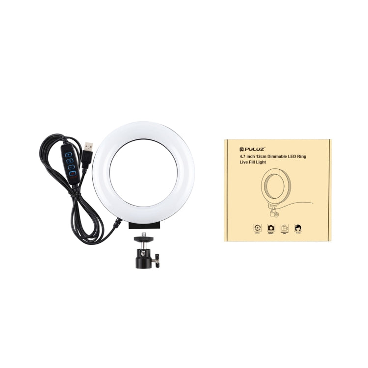 PULUZ 4.7 inch 12cm USB 3 Modes Dimmable LED Ring Selfie Beauty Vlogging Photography Video Lights with Tripod Ball Head, 4.7 inch with Ball Head