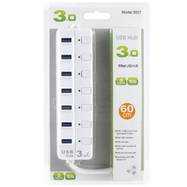 7 Ports USB 3.0 Hub with Individual Switches for each Data Transfer Ports, 7 Ports (White), 7 Ports (Black)