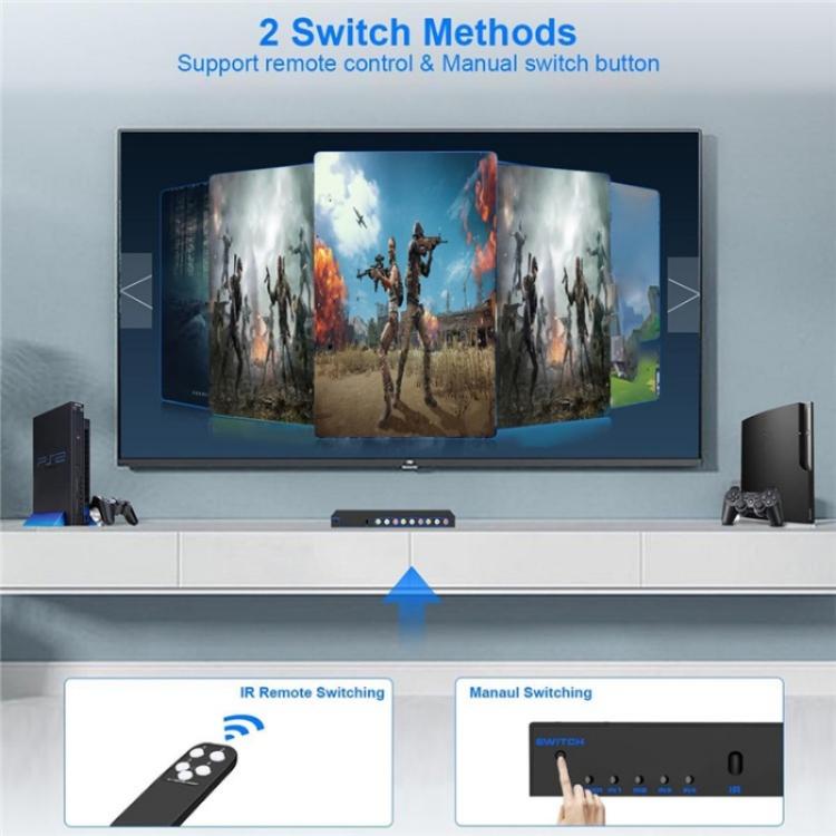 محول إشارة الصوت والفيديو المركب AV 4 في 3 مخرج RCA، صندوق موزع AV، قابس أمريكي، قابس أوروبي