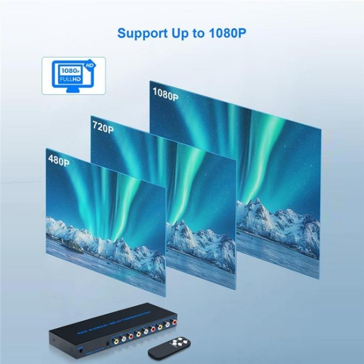محول إشارة الصوت والفيديو المركب AV 4 في 3 مخرج RCA، صندوق موزع AV، قابس أمريكي، قابس أوروبي