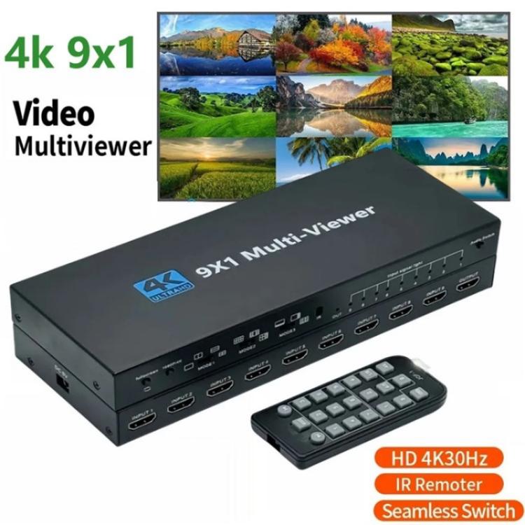 محول شاشة JQF1 9 في 1، موزع شاشة 4K HDMI متعدد المشاهد، قابس أمريكي، قابس أوروبي