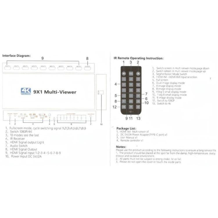 محول شاشة JQF1 9 في 1، موزع شاشة 4K HDMI متعدد المشاهد، قابس أمريكي، قابس أوروبي