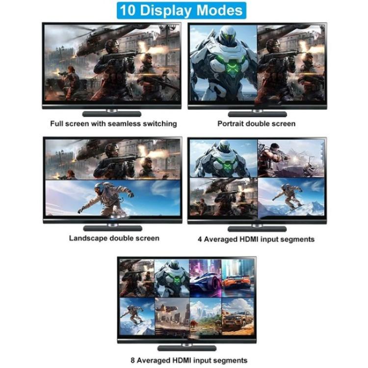 محول شاشة JQF1 9 في 1، موزع شاشة 4K HDMI متعدد المشاهد، قابس أمريكي، قابس أوروبي