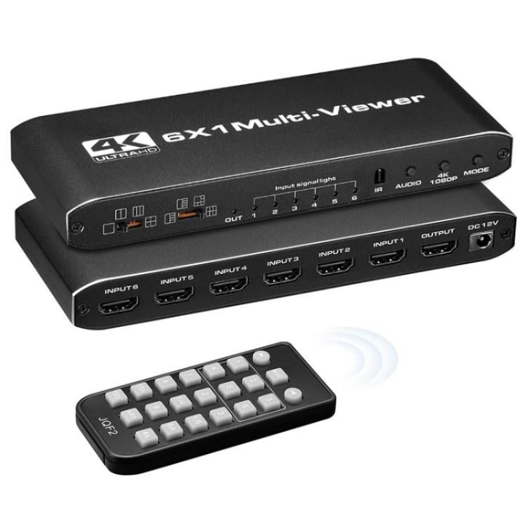 موزع شاشة JQF2 4K سلس، أوضاع عرض متعددة، 6 في 1 مخرج HDMI متعدد المشاهد، قابس أمريكي، قابس أوروبي