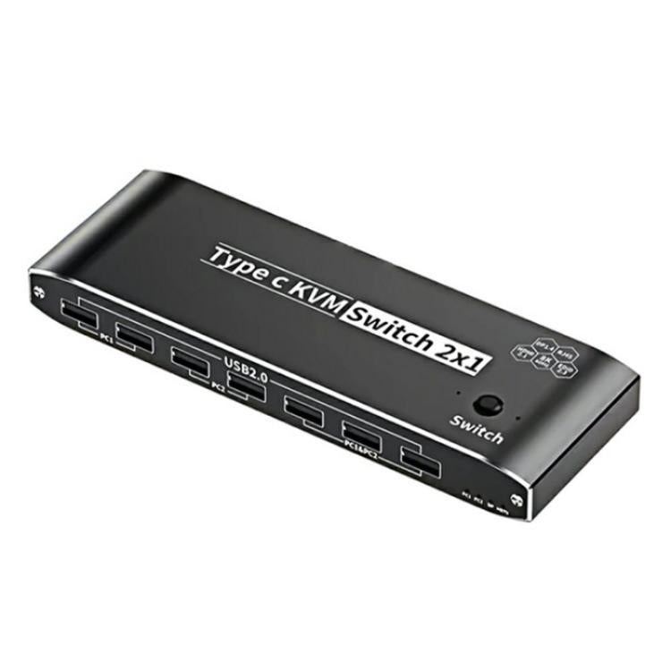 K8 With RJ45 Ethernet Port 2 In 1 Out Type C KVM Switcher 7 USB 2.0 Ports Docking Station, K8