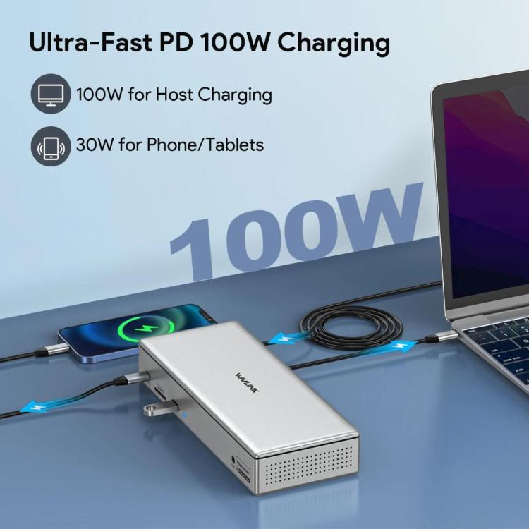 محطة إرساء WAVLINK UG69PD12 DisplayLink رباعية الشاشات لأجهزة الكمبيوتر المحمولة M1 / M2 / Mac وWindows، قابس أمريكي، قابس بريطاني، قابس أوروبي، قابس أسترالي
