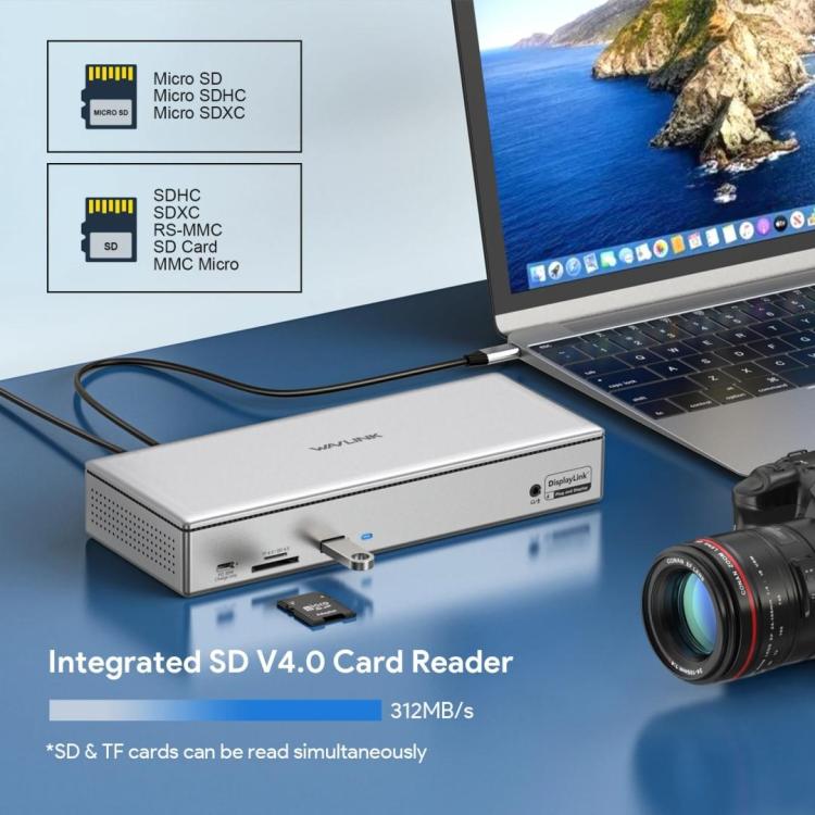 محطة إرساء WAVLINK UG69PD12 DisplayLink رباعية الشاشات لأجهزة الكمبيوتر المحمولة M1 / M2 / Mac وWindows، قابس أمريكي، قابس بريطاني، قابس أوروبي، قابس أسترالي