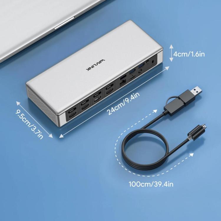 محطة إرساء WAVLINK UG69PD12 DisplayLink رباعية الشاشات لأجهزة الكمبيوتر المحمولة M1 / M2 / Mac وWindows، قابس أمريكي، قابس بريطاني، قابس أوروبي، قابس أسترالي