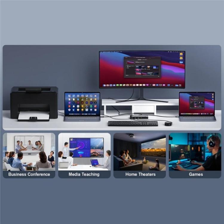 K7 مع 3 منافذ USB 2.0 8K 60Hz HD / DP 100W PD شحن نوع C KVM Switch، K7