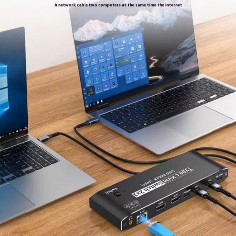 محول توسيع شاشة K9 2 في 1 بمنفذ HDMI مزدوج لعرض الفيديو، شاشتين، لأجهزة Mac، USB C، KVM Switch
