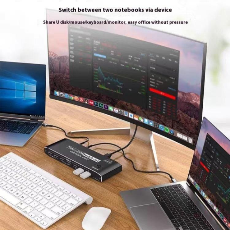 محول توسيع شاشة K9 2 في 1 بمنفذ HDMI مزدوج لعرض الفيديو، شاشتين، لأجهزة Mac، USB C، KVM Switch