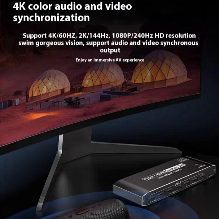 محول توسيع شاشة K9 2 في 1 بمنفذ HDMI مزدوج لعرض الفيديو، شاشتين، لأجهزة Mac، USB C، KVM Switch