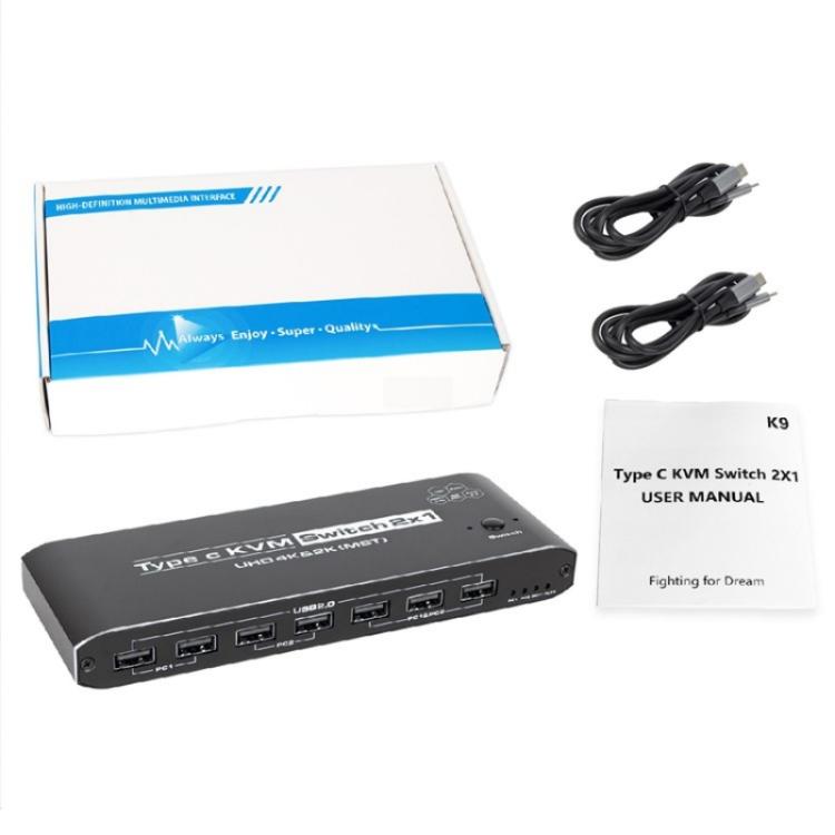 محول توسيع شاشة K9 2 في 1 بمنفذ HDMI مزدوج لعرض الفيديو، شاشتين، لأجهزة Mac، USB C، KVM Switch