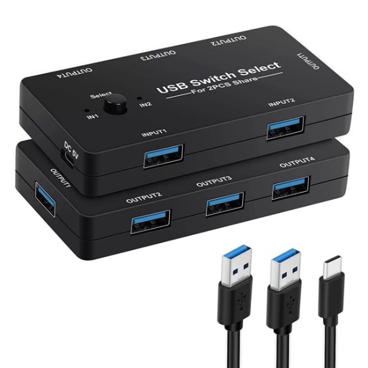 وحدة تحكم ألعاب الكمبيوتر U7، موزع USB 4 في 1، مدخلان و4 مخرجات، موزع KVM، محول USB مشترك، U7