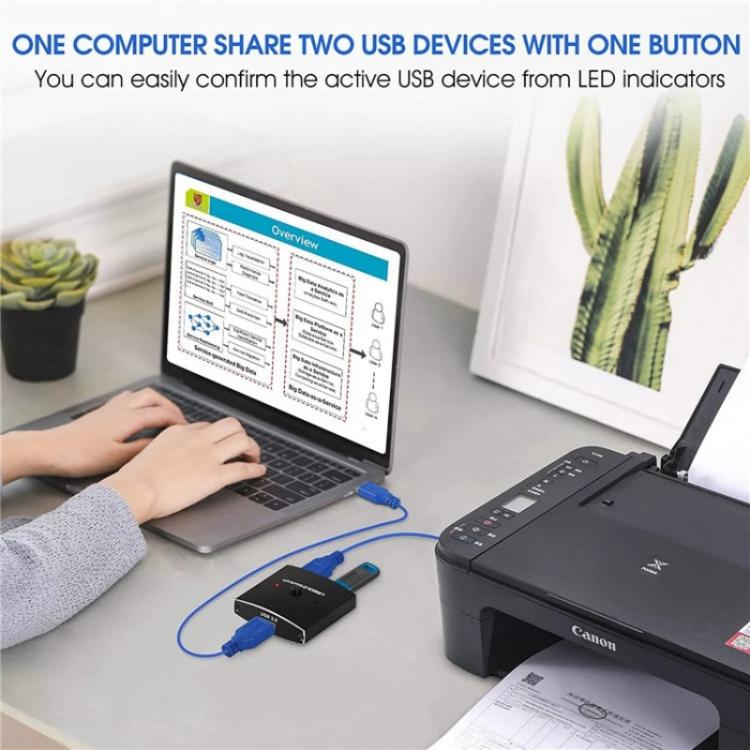 موزع مشاركة الطابعة USB 3.0 ثنائي الاتجاه، مدخل واحد ومخرجان، U3
