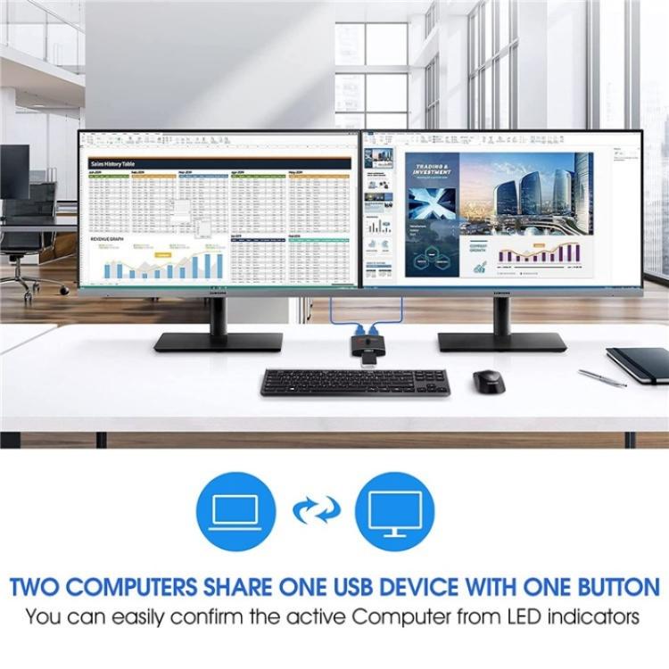 موزع مشاركة الطابعة USB 3.0 ثنائي الاتجاه، مدخل واحد ومخرجان، U3